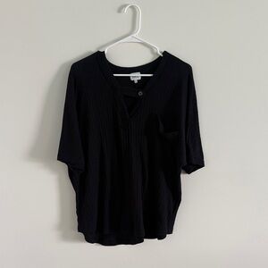 BKE Black Short Sleeve Tee with Button Detail